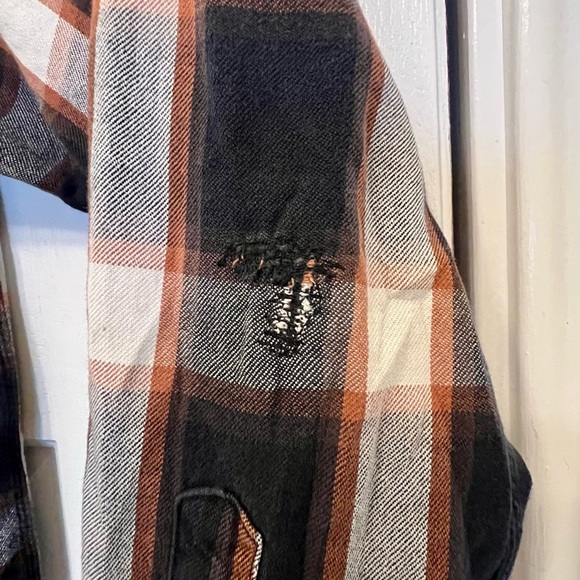 Ben Sherman Mens Brushed Plaid Shirt Sz XL plaid Flannel grey pearl snap flaws - Picture 8 of 9